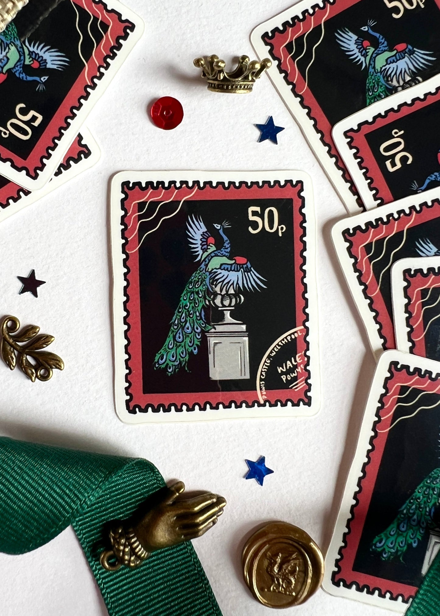 Peacock Urn Stamp Sticker