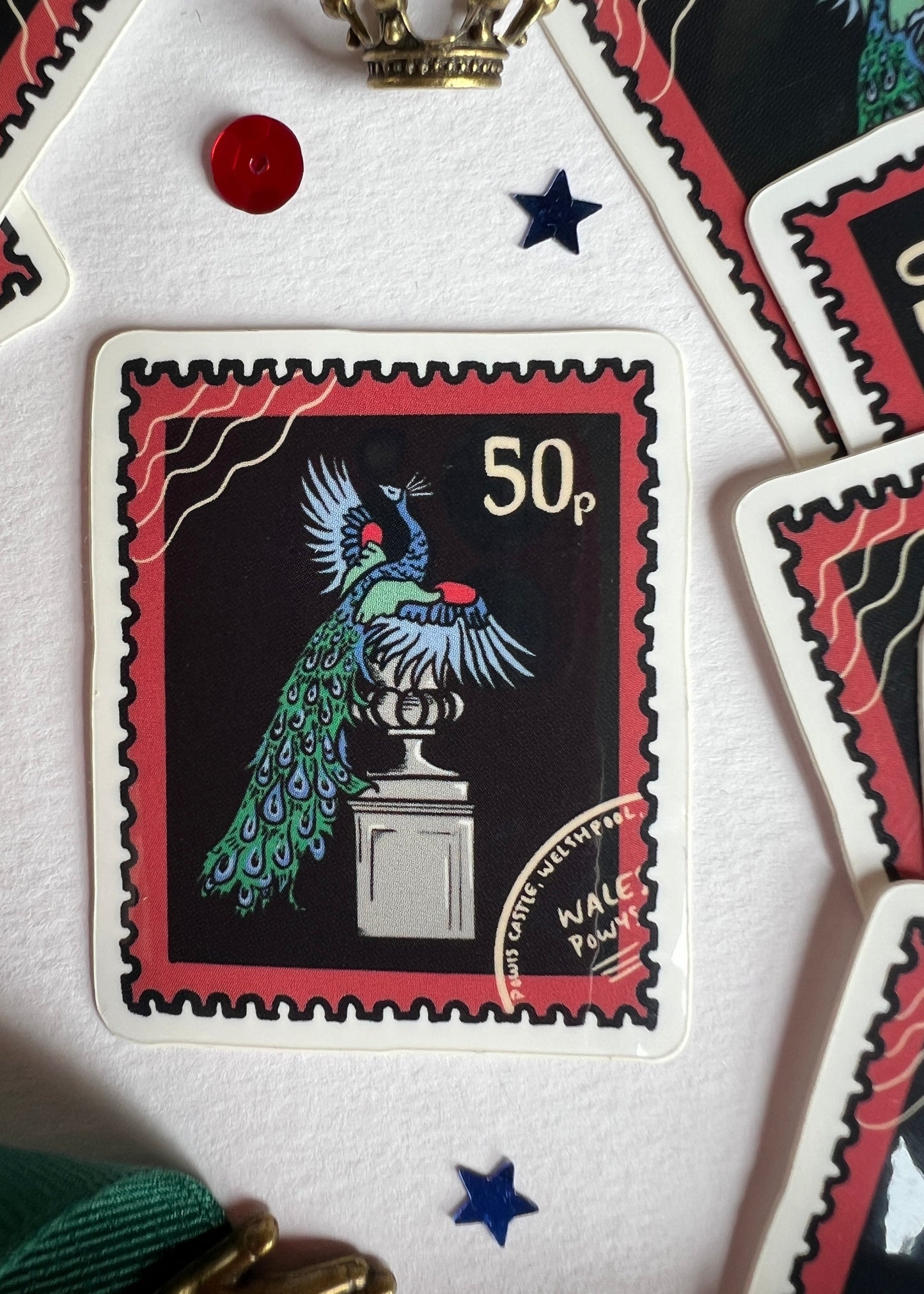 Peacock Urn Stamp Sticker