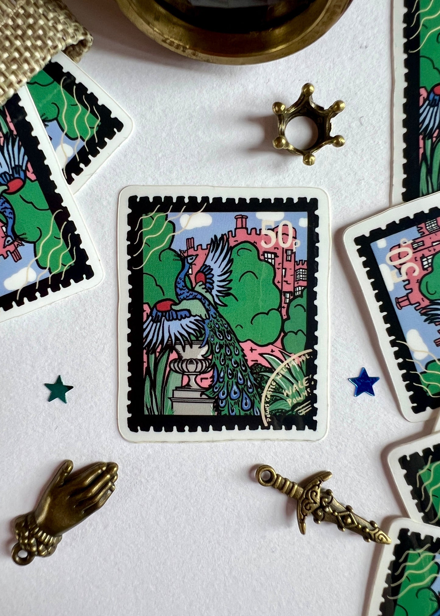Powis Garden Peacock Stamp Sticker