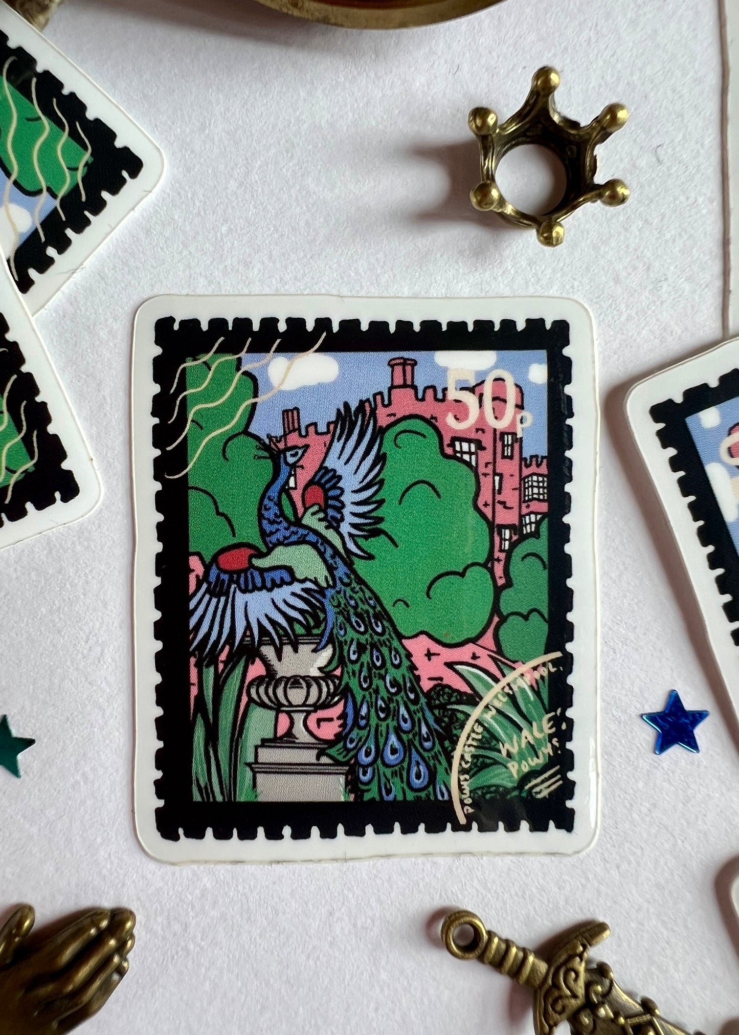 Powis Garden Peacock Stamp Sticker