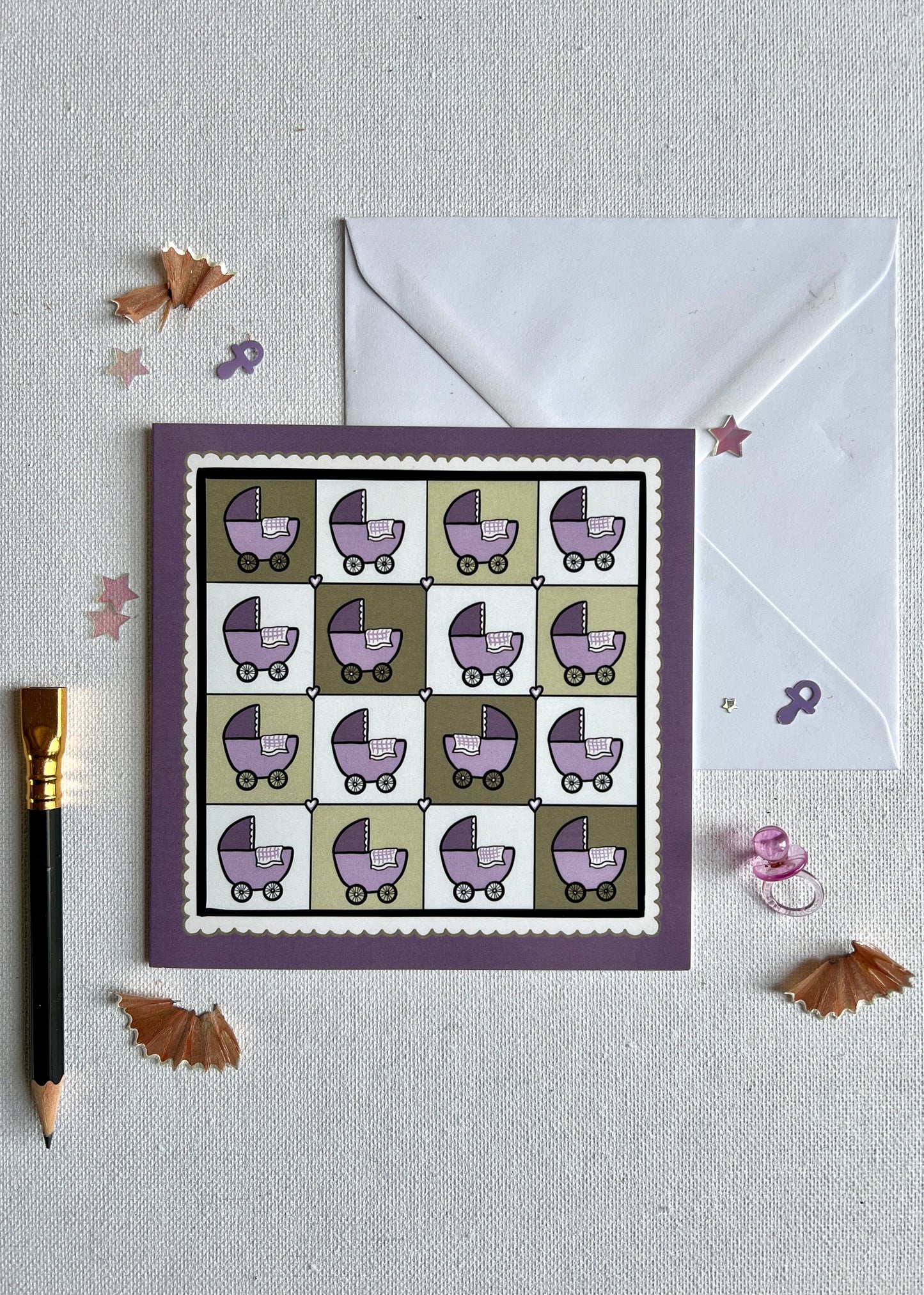 Purple Prams Baby Card