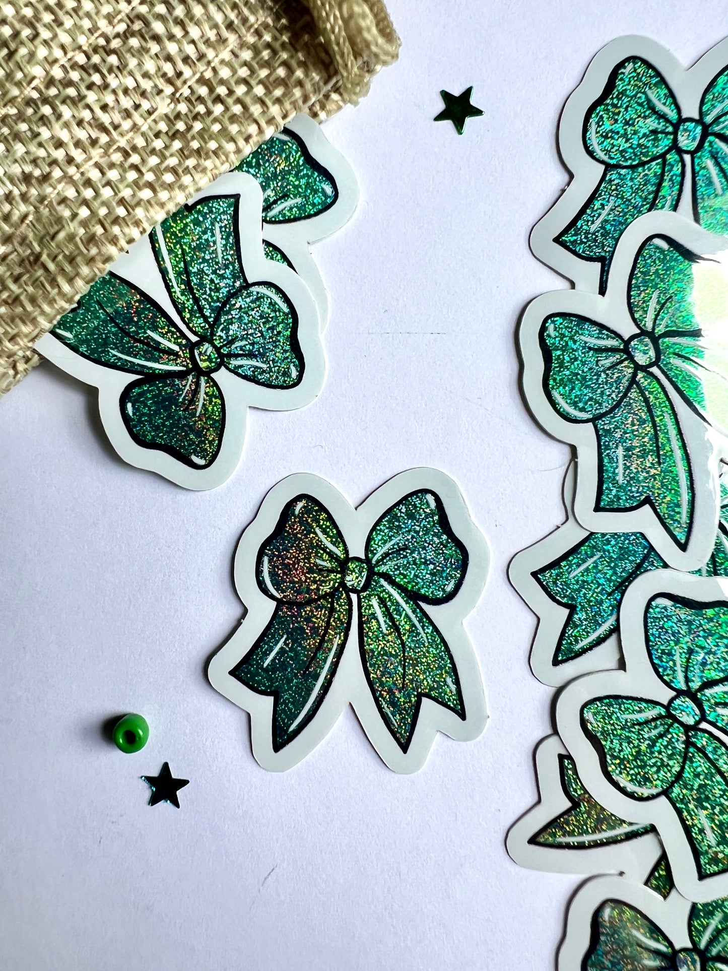 Sparkly Green Bow Sticker