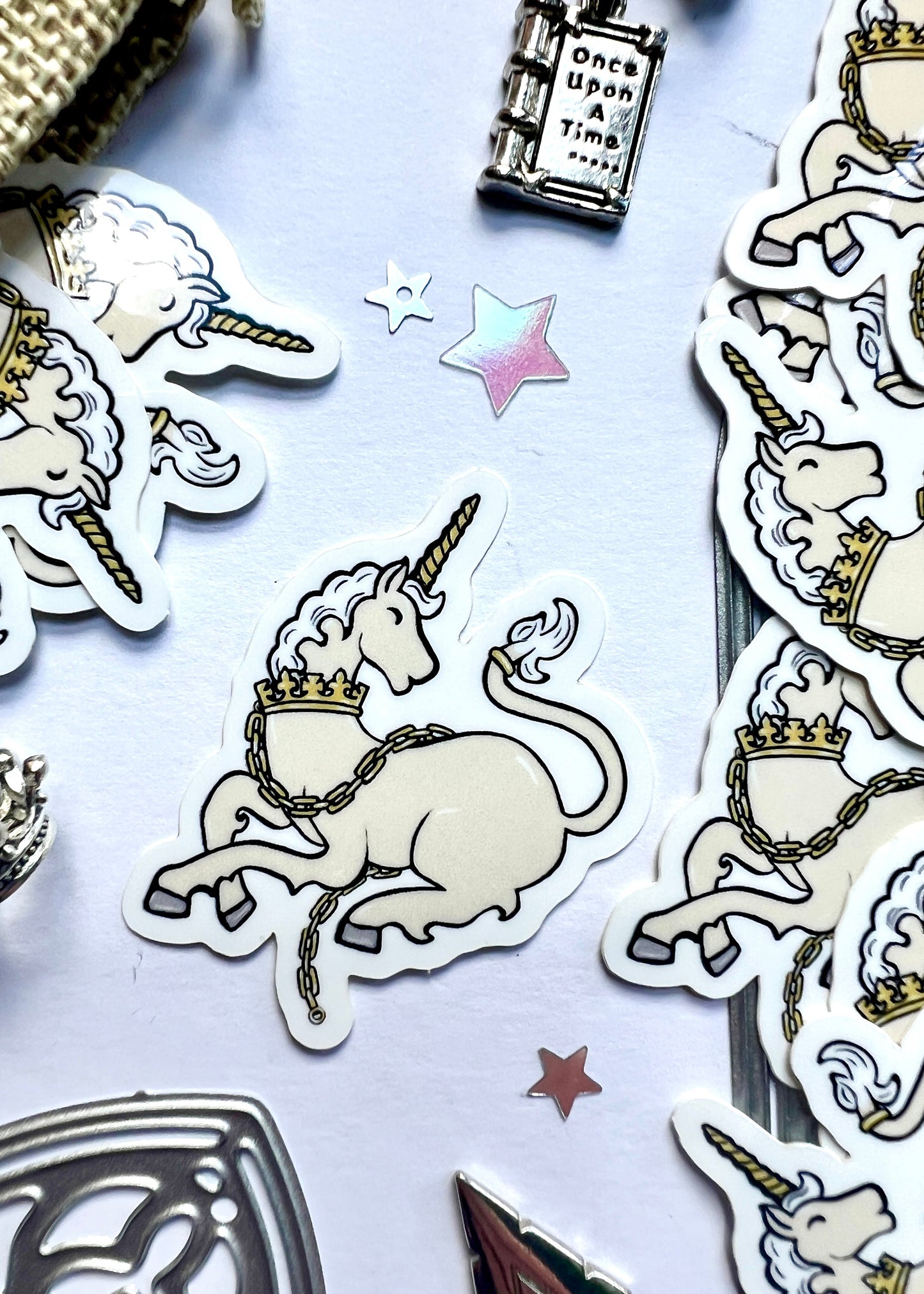 Medieval Cream Unicorn Sticker