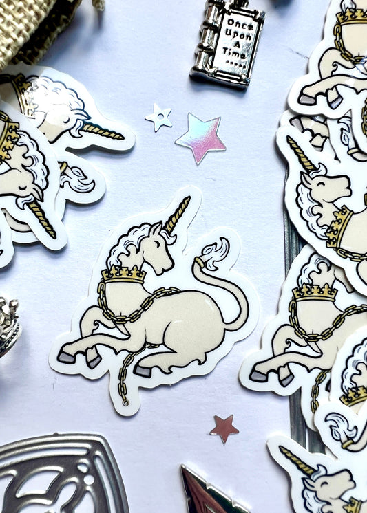 Medieval Cream Unicorn Sticker