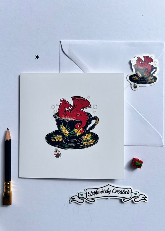 Welsh Dragon in a Black Teacup