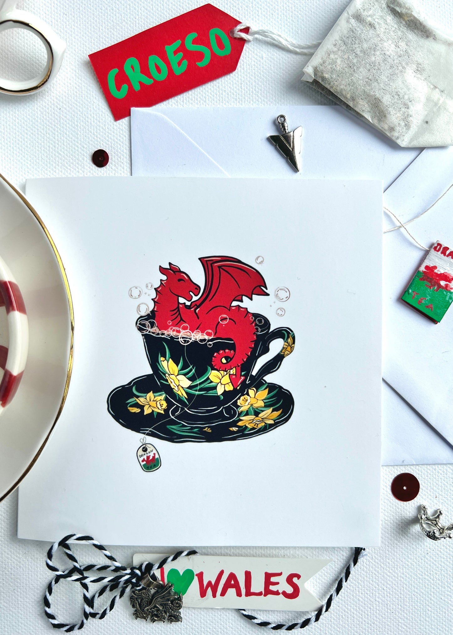 Welsh Dragon in a Black Teacup