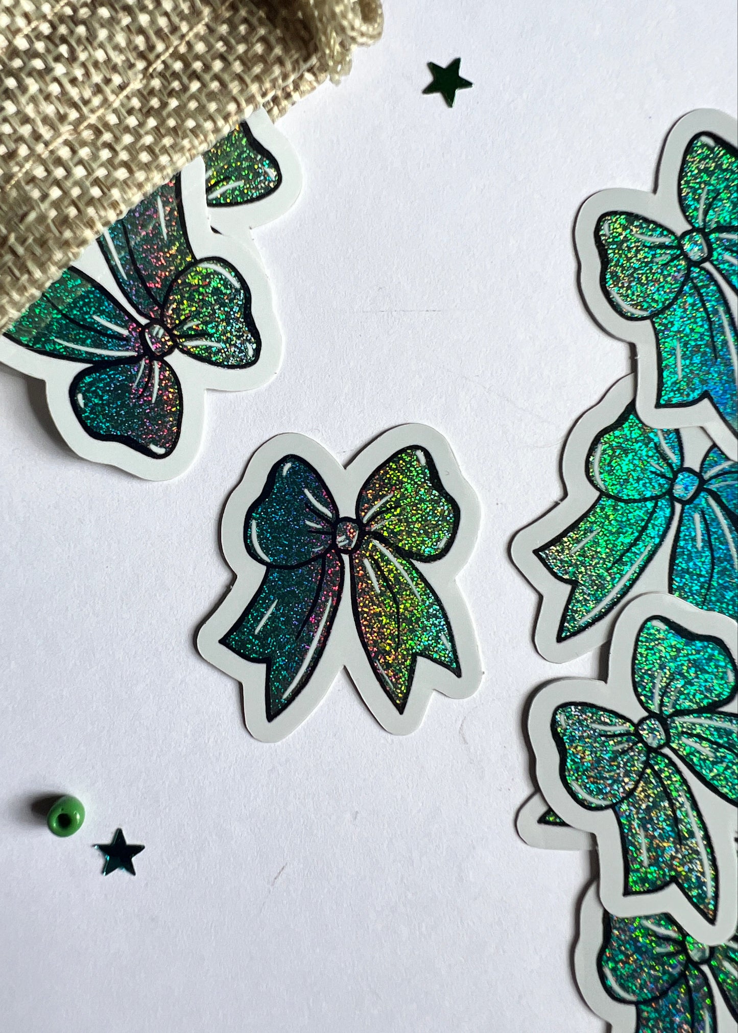Sparkly Green Bow Sticker